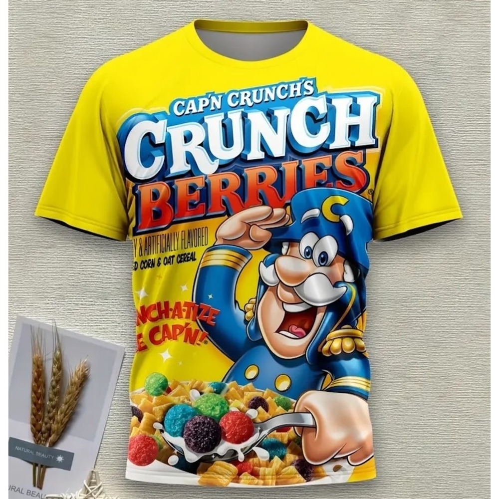 Cap'n Crunch Crunch Berries Cereal Graphic T-Shirt Yellow Short Sleeve Mens 2XL